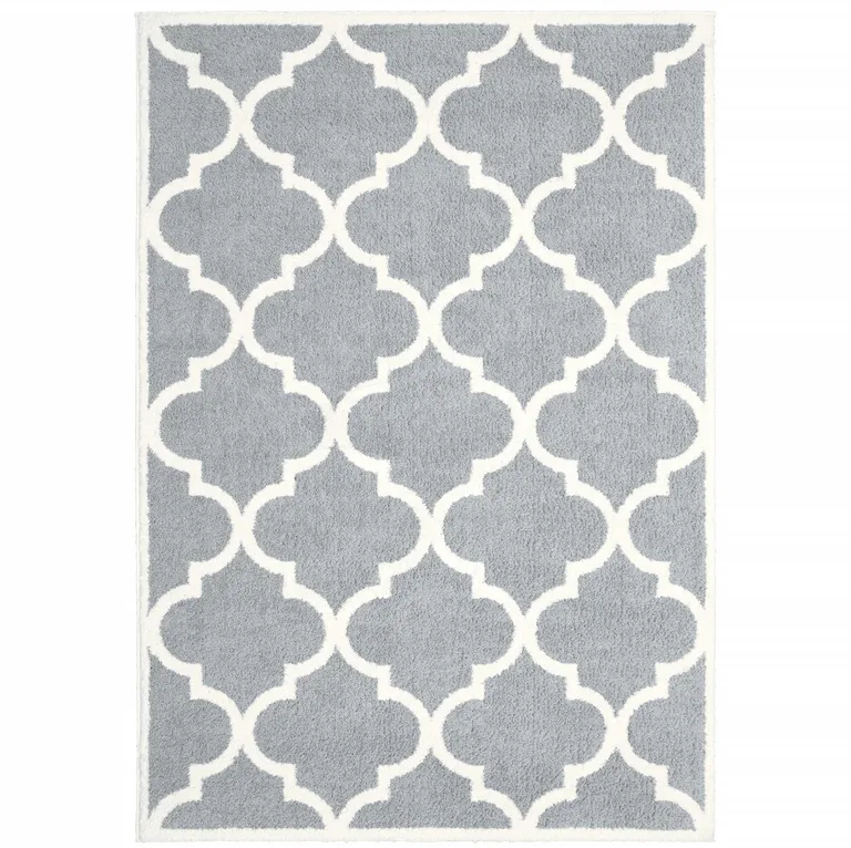 Grey And Ivory Geometric Shag Power Loom Stain Resistant Area Rug Photo 1