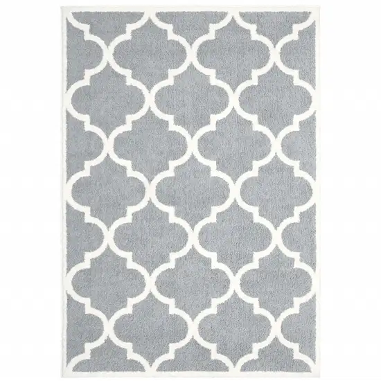 Grey And Ivory Geometric Shag Power Loom Stain Resistant Area Rug Photo 1