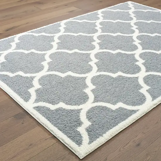 Grey And Ivory Geometric Shag Power Loom Stain Resistant Area Rug Photo 4