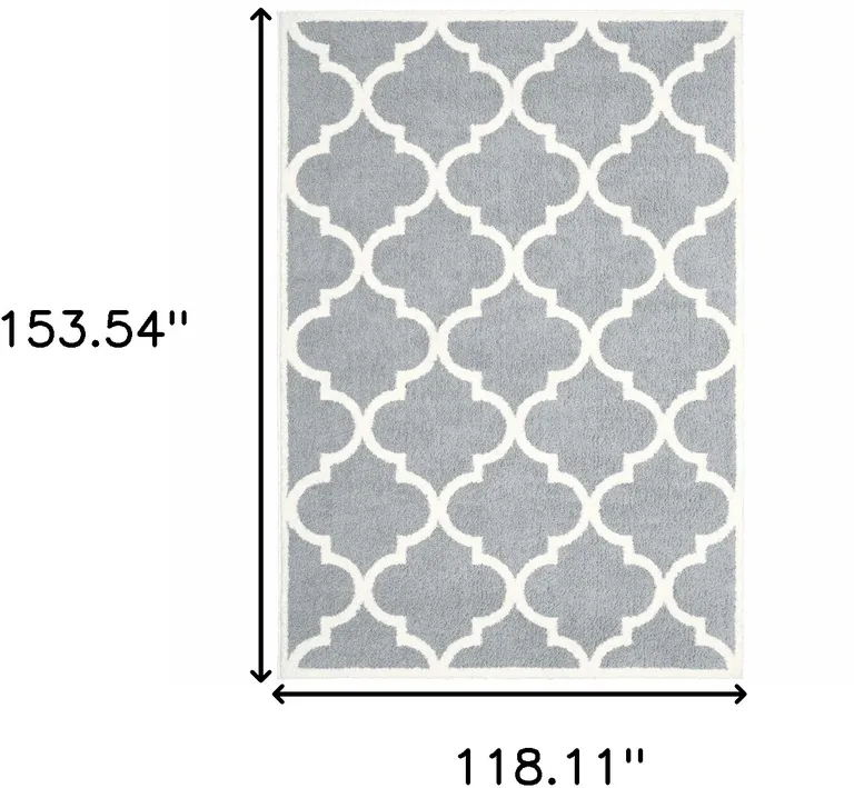 Grey And Ivory Geometric Shag Power Loom Stain Resistant Area Rug Photo 5