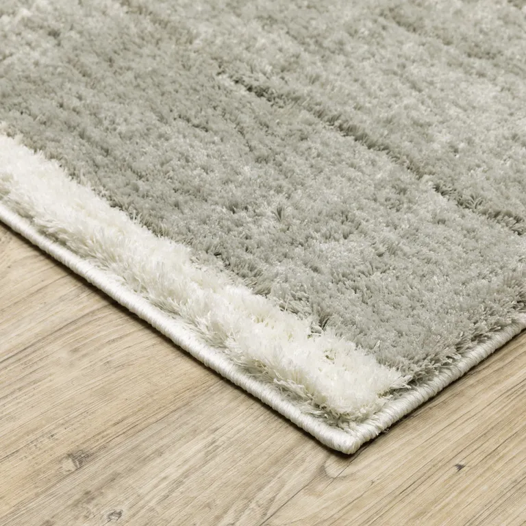 Grey And Ivory Geometric Shag Power Loom Stain Resistant Runner Rug Photo 4