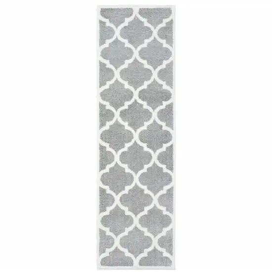 Grey And Ivory Geometric Shag Power Loom Stain Resistant Runner Rug Photo 1