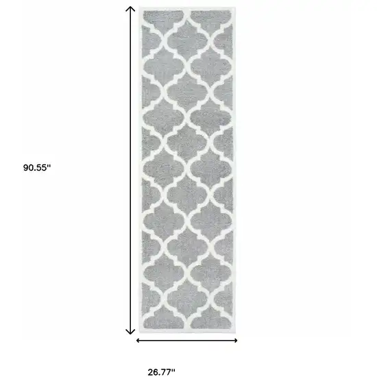 Grey And Ivory Geometric Shag Power Loom Stain Resistant Runner Rug Photo 4