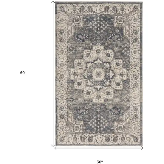 Grey And Ivory Oriental Power Loom Non Skid Area Rug Photo 6