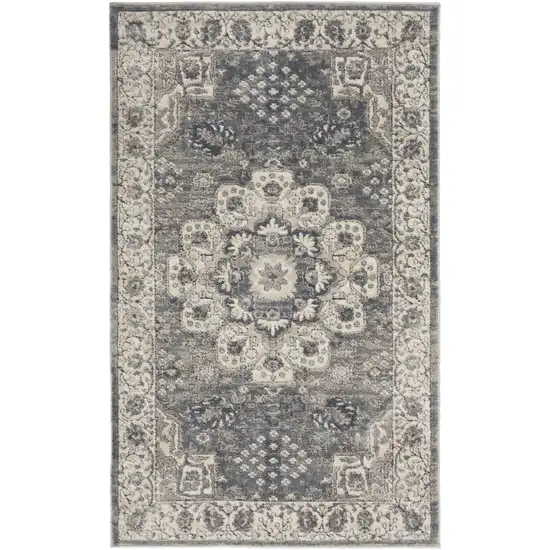 Grey And Ivory Oriental Power Loom Non Skid Area Rug Photo 1