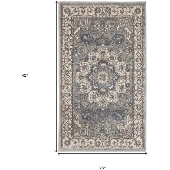 Grey And Ivory Oriental Power Loom Non Skid Area Rug Photo 6