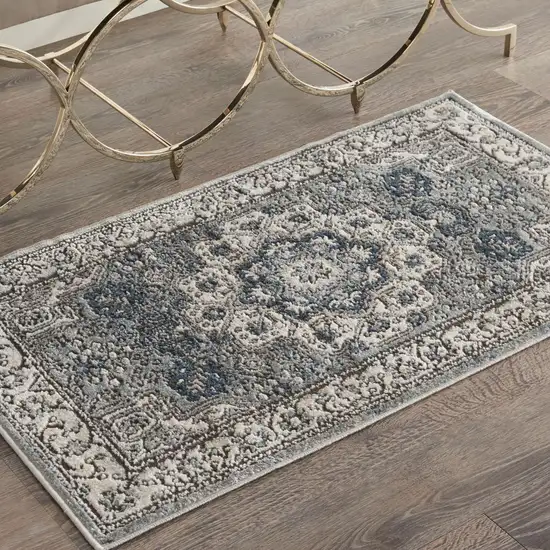 Grey And Ivory Oriental Power Loom Non Skid Area Rug Photo 5