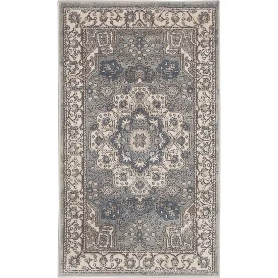 Grey And Ivory Oriental Power Loom Non Skid Area Rug Photo 1