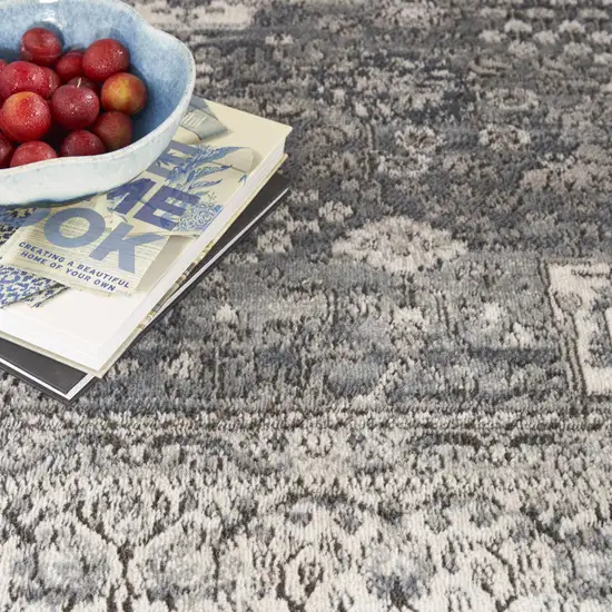 Grey And Ivory Oriental Power Loom Non Skid Area Rug Photo 8