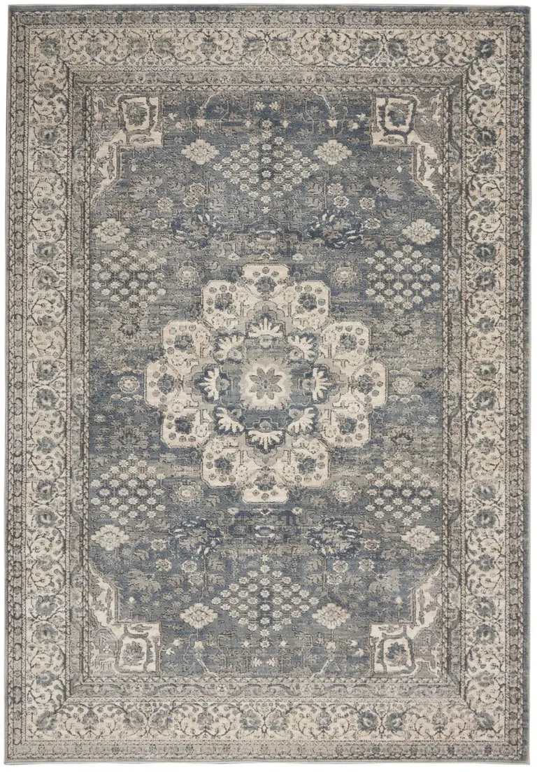 Grey And Ivory Oriental Power Loom Non Skid Area Rug Photo 1