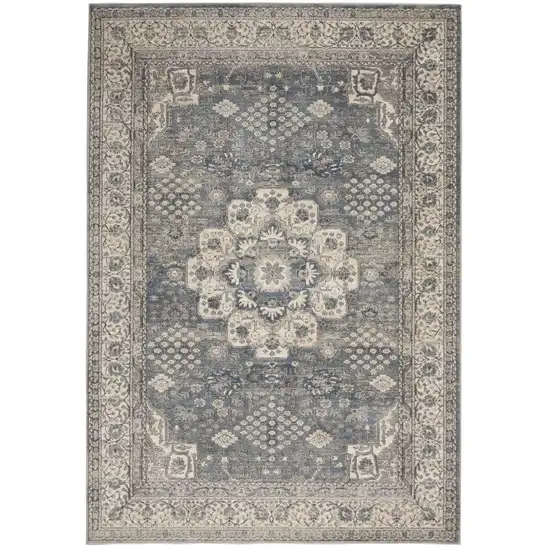 Grey And Ivory Oriental Power Loom Non Skid Area Rug Photo 1