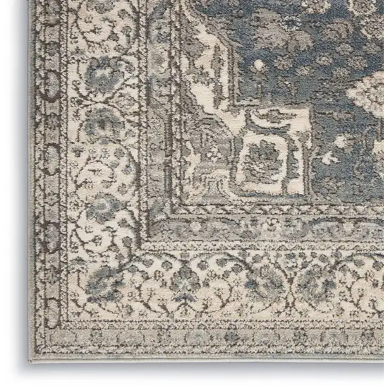 Grey And Ivory Oriental Power Loom Non Skid Area Rug Photo 3