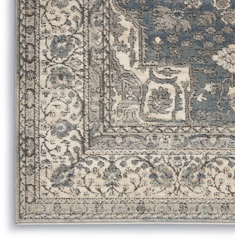 Grey And Ivory Oriental Power Loom Non Skid Area Rug Photo 3