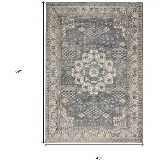 Grey And Ivory Oriental Power Loom Non Skid Area Rug Photo 6