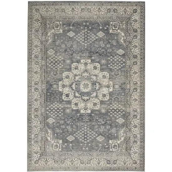 Grey And Ivory Oriental Power Loom Non Skid Area Rug Photo 1