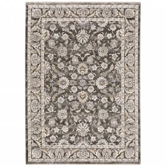 Grey And Ivory Oriental Power Loom Stain Resistant Area Rug With Fringe Photo 2