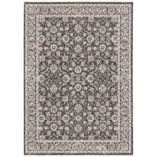 Grey And Ivory Oriental Power Loom Stain Resistant Area Rug With Fringe Photo 2