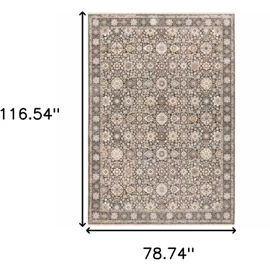 Gray and Ivory Oriental Power Loom Area Rug With Fringe Photo 3