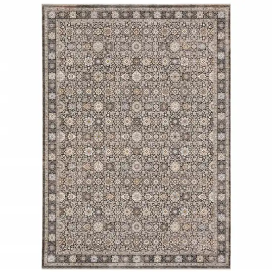 Grey And Ivory Oriental Power Loom Stain Resistant Area Rug With Fringe Photo 2