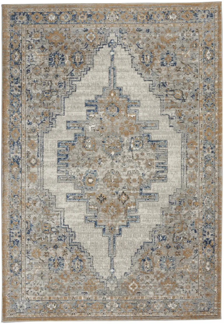 Grey And Light Blue Oriental Power Loom Non Skid Area Rug Photo 1