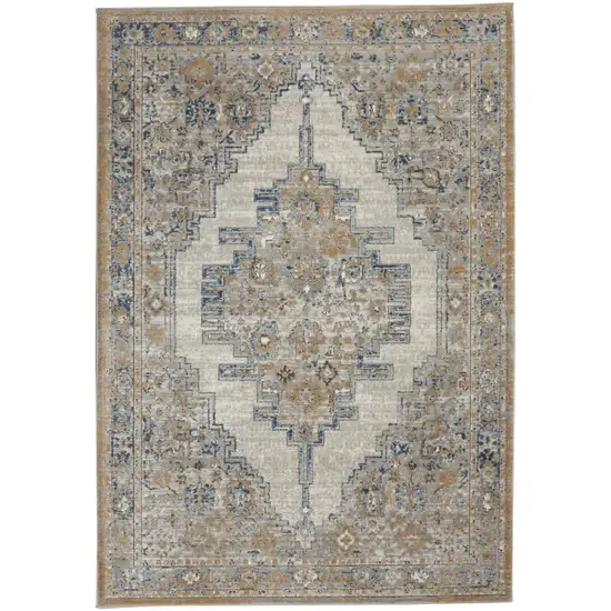 Grey And Light Blue Oriental Power Loom Non Skid Area Rug Photo 1