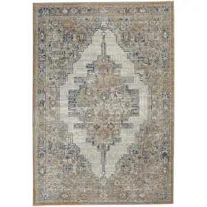 Photo of Grey And Light Blue Oriental Power Loom Non Skid Area Rug