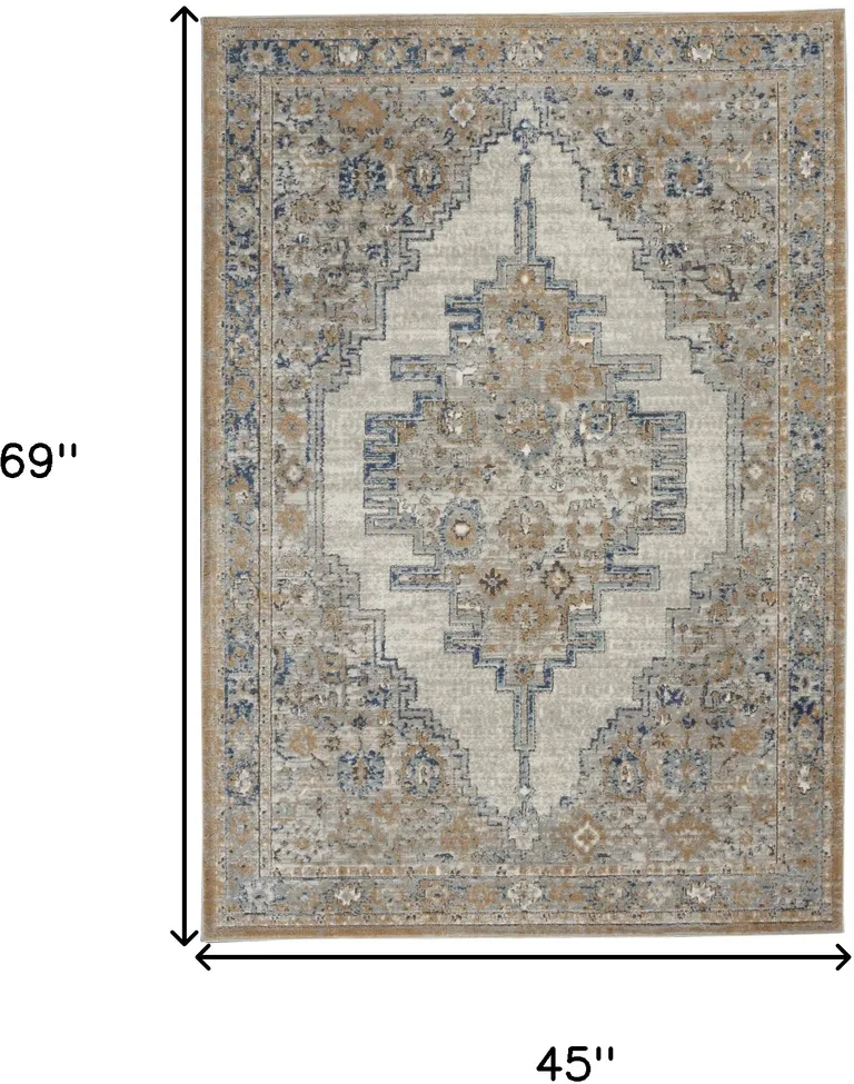 Grey And Light Blue Oriental Power Loom Non Skid Area Rug Photo 5