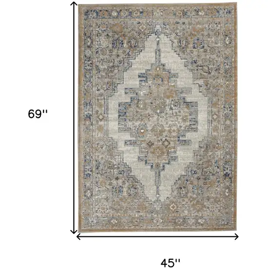 Grey And Light Blue Oriental Power Loom Non Skid Area Rug Photo 5