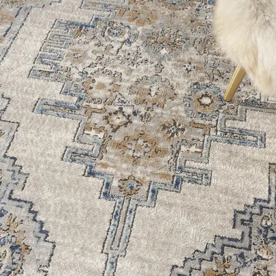 Grey And Light Blue Oriental Power Loom Non Skid Area Rug Photo 6