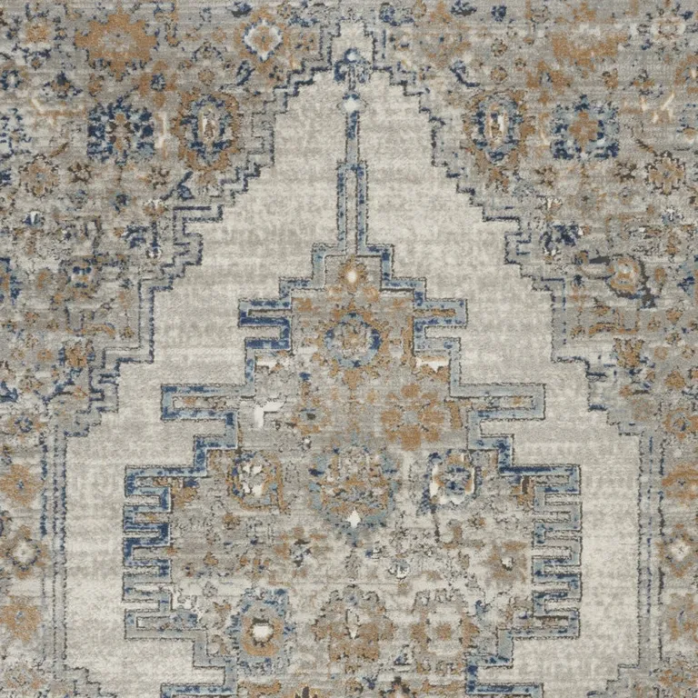 Grey And Light Blue Oriental Power Loom Non Skid Area Rug Photo 3