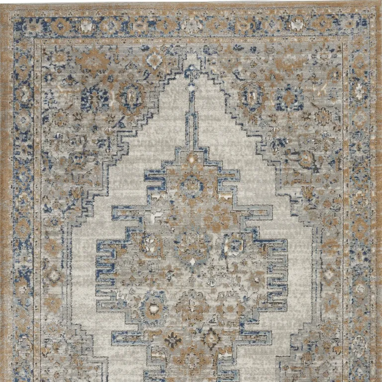 Grey And Light Blue Oriental Power Loom Non Skid Area Rug Photo 4