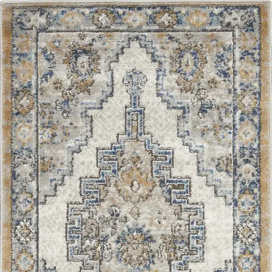 Grey And Light Blue Oriental Power Loom Non Skid Area Rug Photo 4