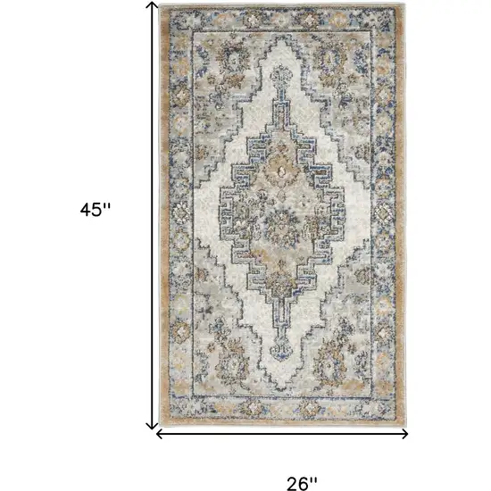 Grey And Light Blue Oriental Power Loom Non Skid Area Rug Photo 5