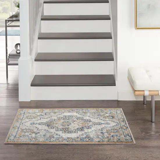 Grey And Light Blue Oriental Power Loom Non Skid Area Rug Photo 9