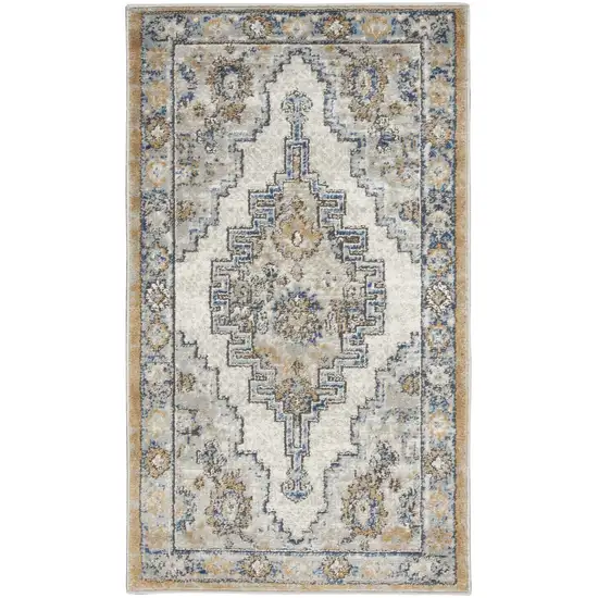 Grey And Light Blue Oriental Power Loom Non Skid Area Rug Photo 1