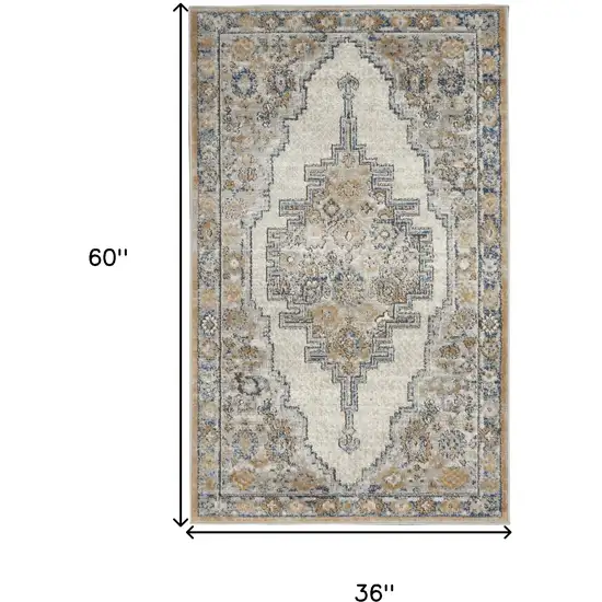 Grey And Light Blue Oriental Power Loom Non Skid Area Rug Photo 5