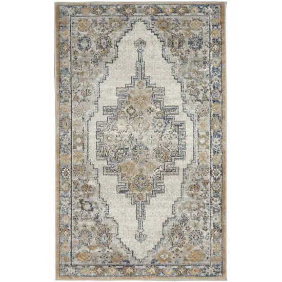 Grey And Light Blue Oriental Power Loom Non Skid Area Rug Photo 1