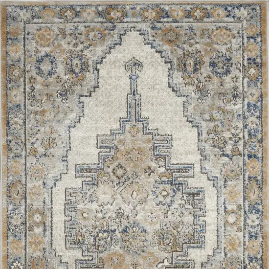 Grey And Light Blue Oriental Power Loom Non Skid Area Rug Photo 4