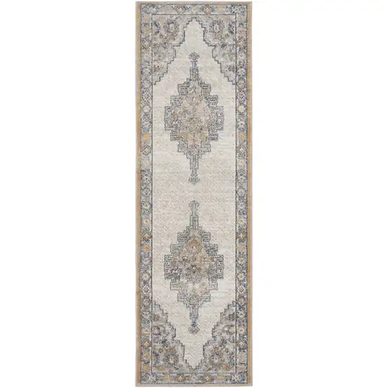 Grey And Light Blue Oriental Power Loom Non Skid Runner Rug Photo 4