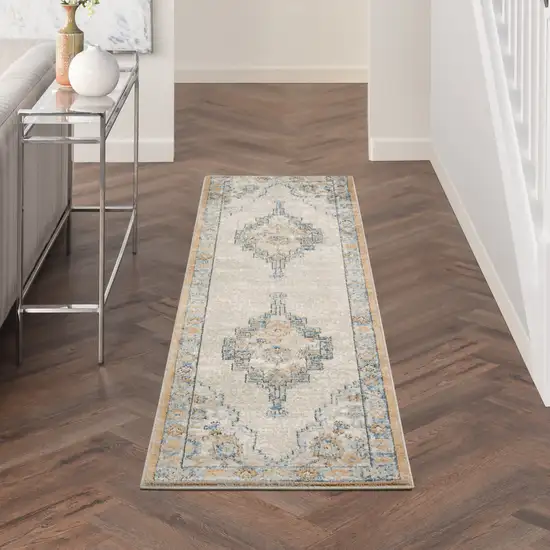 Grey And Light Blue Oriental Power Loom Non Skid Runner Rug Photo 9