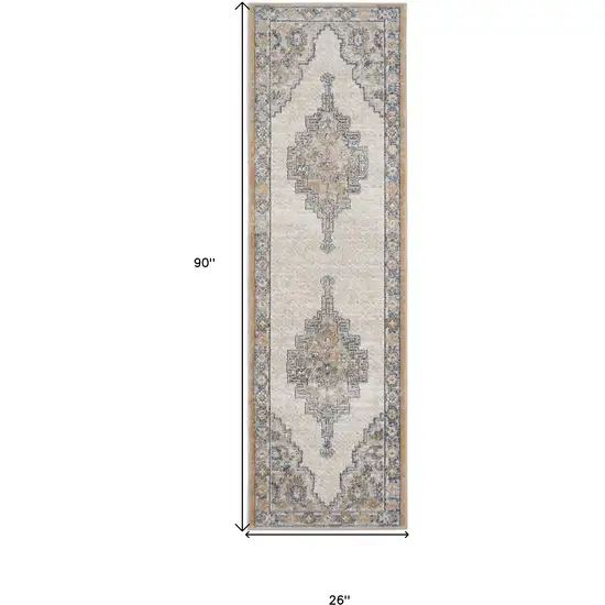 Grey And Light Blue Oriental Power Loom Non Skid Runner Rug Photo 5