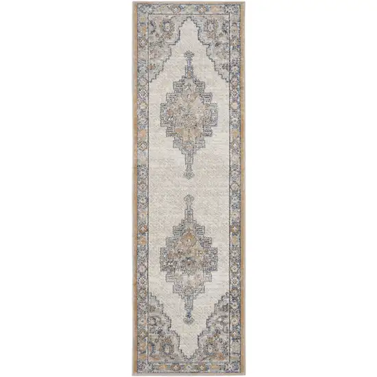 Grey And Light Blue Oriental Power Loom Non Skid Runner Rug Photo 1