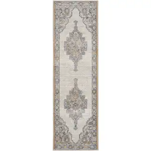 Photo of Grey And Light Blue Oriental Power Loom Non Skid Runner Rug