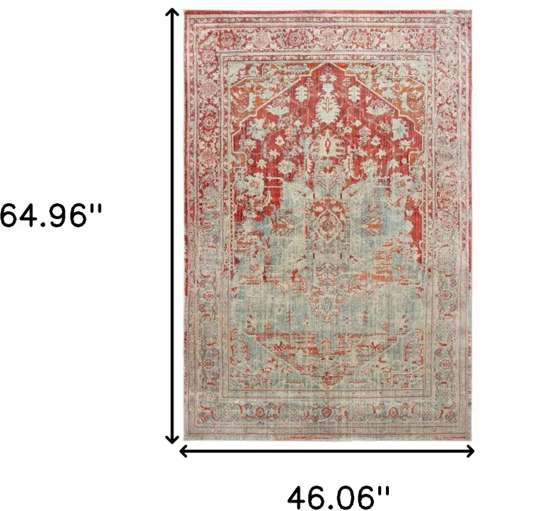 Grey And Orange Oriental Power Loom Stain Resistant Area Rug Photo 5