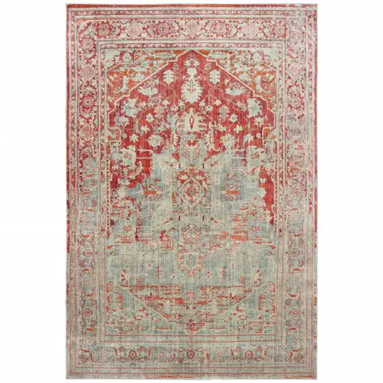 Grey And Orange Oriental Power Loom Stain Resistant Area Rug Photo 1