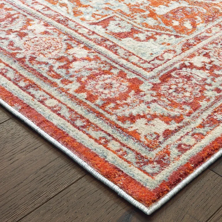 Grey And Orange Oriental Power Loom Stain Resistant Area Rug Photo 3