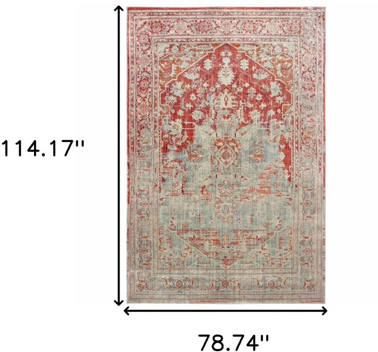 Grey And Orange Oriental Power Loom Stain Resistant Area Rug Photo 5