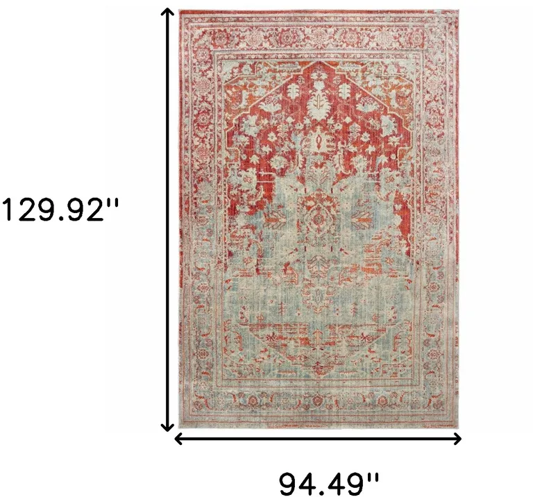 Grey And Orange Oriental Power Loom Stain Resistant Area Rug Photo 5