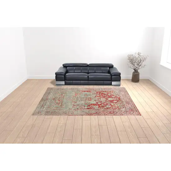 Grey And Orange Oriental Power Loom Stain Resistant Area Rug Photo 2