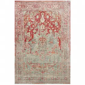 Photo of Grey And Orange Oriental Power Loom Stain Resistant Area Rug